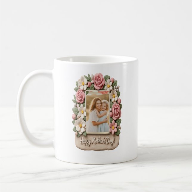 Mug Couronne florale unique en argile 3D Photo Fête de (Gauche)
