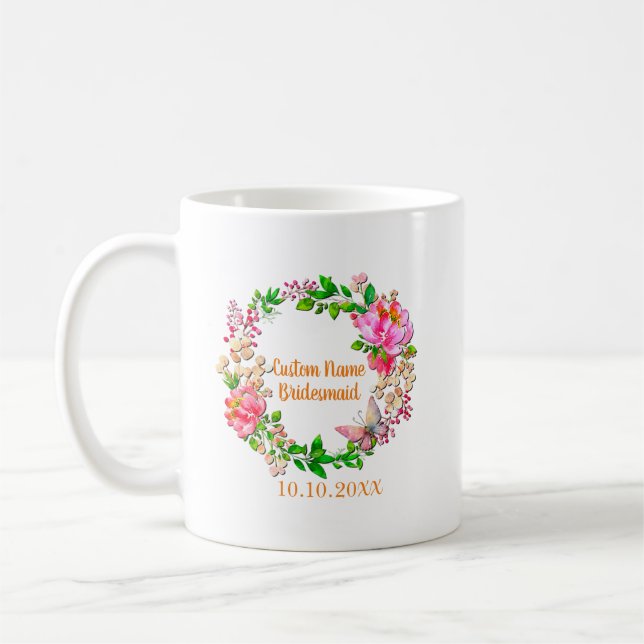 Mug Couronne personnalisée Fleurs roses Mariage Party (Gauche)