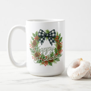 Mug Couronne rustique de houx avec un nœud à carreaux 