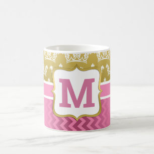 Mug Couronnes de princesse en or joli et chevron rose
