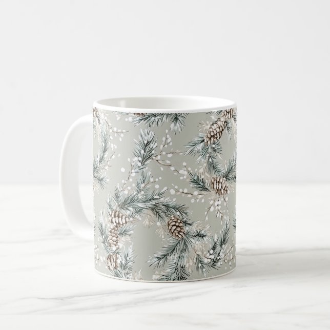 Mug Couronnes de sapin de Noël vert Cônes de pin (Devant gauche)
