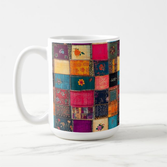 Mug Courtepoint Patchwork Vibrant avec Florales Classi (Gauche)