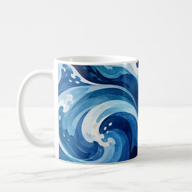 Mug Coussin de jet abstrait Vagues de l'océan bleu Aqu (Gauche)