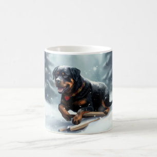 Mug Coussin décoratif Rottweiler Noël neige hiver