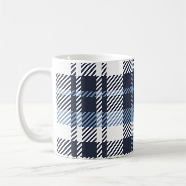 Mug Coussin écossais moderne écossais bleu et blanc (Gauche)