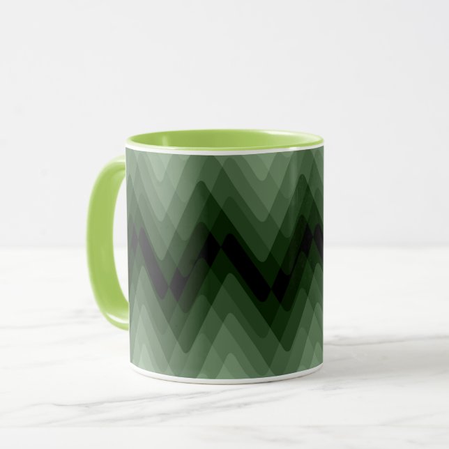 Mug Coussin jetable à zigzag vert foncé et menthe (Devant gauche)