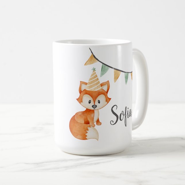 Mug Coute Fox Woodland Casquette de la fête rose (Devant droit)