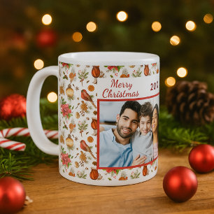 Mug coutume de Noël photo de famille rouge blanc