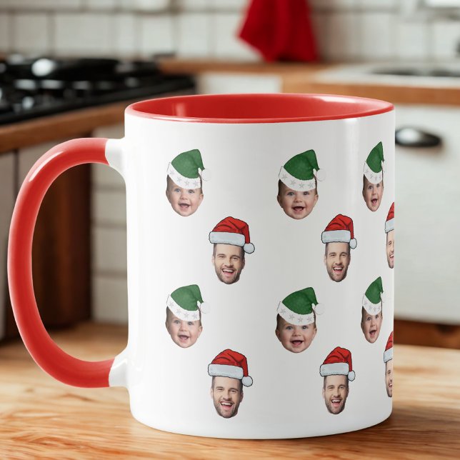 Mug Coutume Face 2 Photos Santa Hat Cadeau de Noël (Créateur téléchargé)