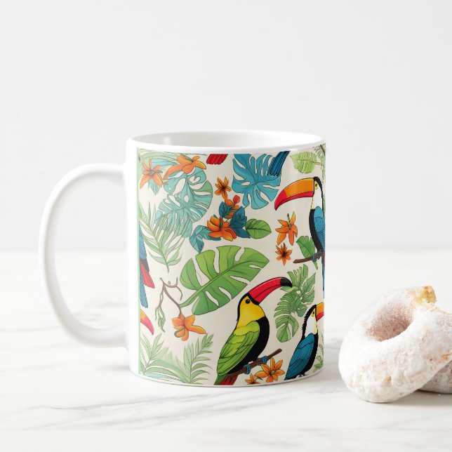 Mug Couvert de Toucan Tropical (Avec donut)