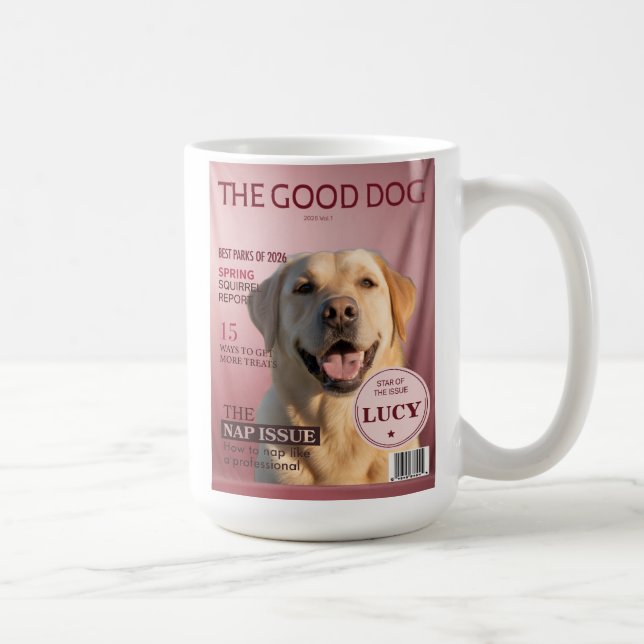 Mug Couverture de magazine photo de chien personnalisé (Droite)