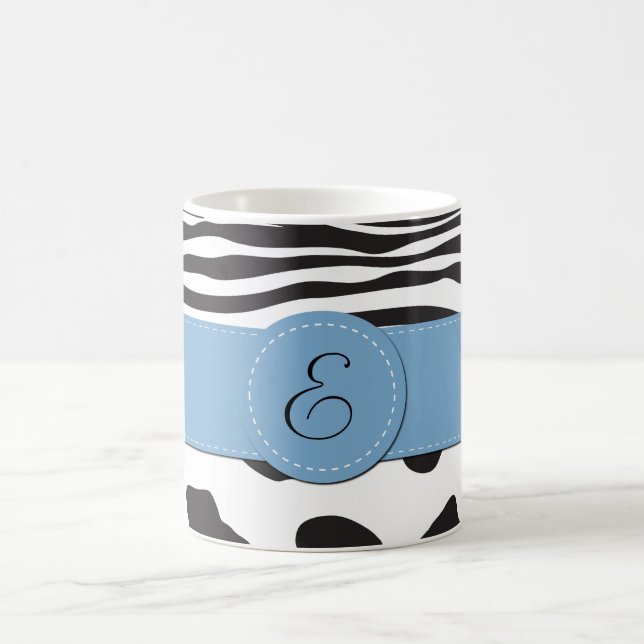Mug Cow Print, Cow Spots, Zebra Stripes, monogram (Centre)