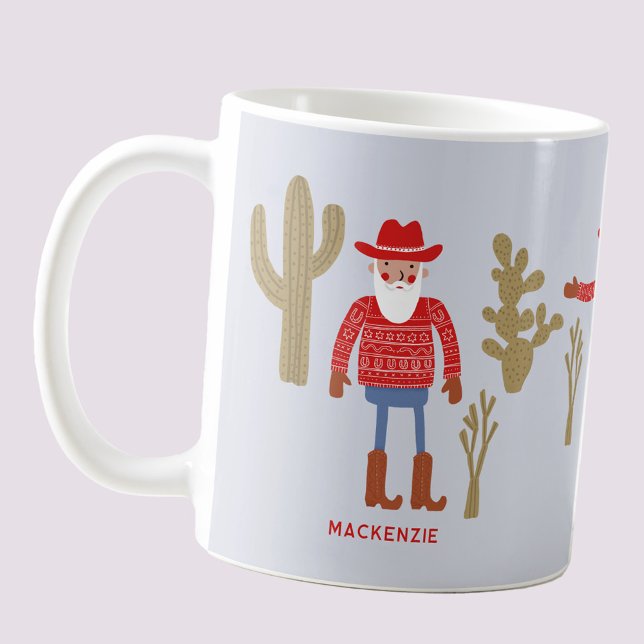 Mug Cowboy Santa Claus Christmas Custom Text (Fun Cowboy Santa Claus personalized custom text  or name Western Christmas ceramic coffee mug)