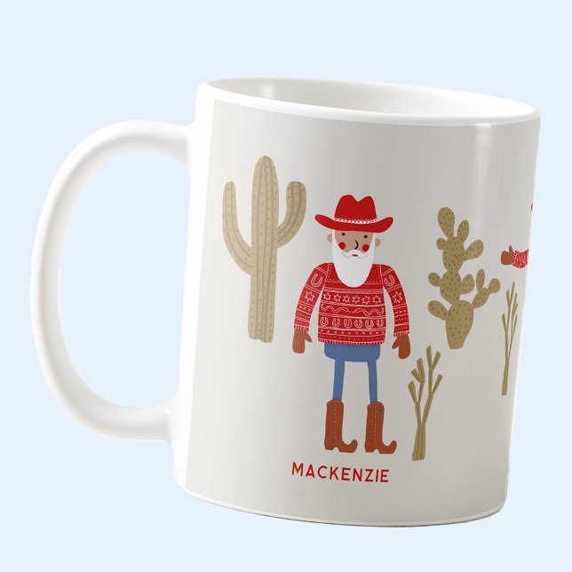Mug Cowboy Santa Claus Christmas Custom Text (Fun Cowboy Santa Claus personalized custom text  or name Western Christmas ceramic coffee mug)