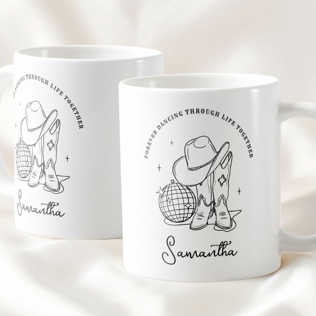 Mug Cowgirl disco occidentale moderne noir et blanc po (Modern Black and White Western Disco Cowgirl Bff Coffee Mug)