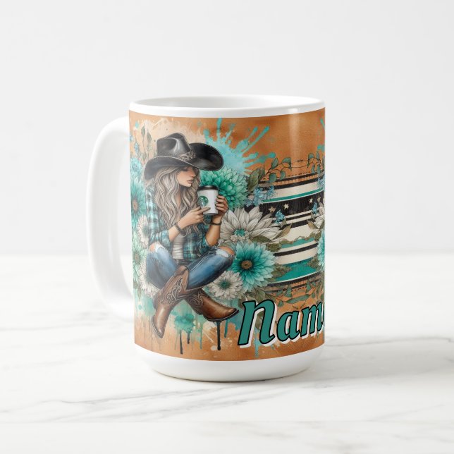 Mug Cowgirl en Casquette avec Floral Design (Devant gauche)