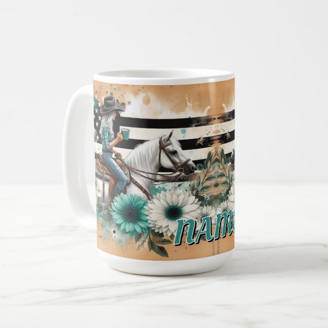 Mug Cowgirl équitation avec Floral et Western (Devant gauche)