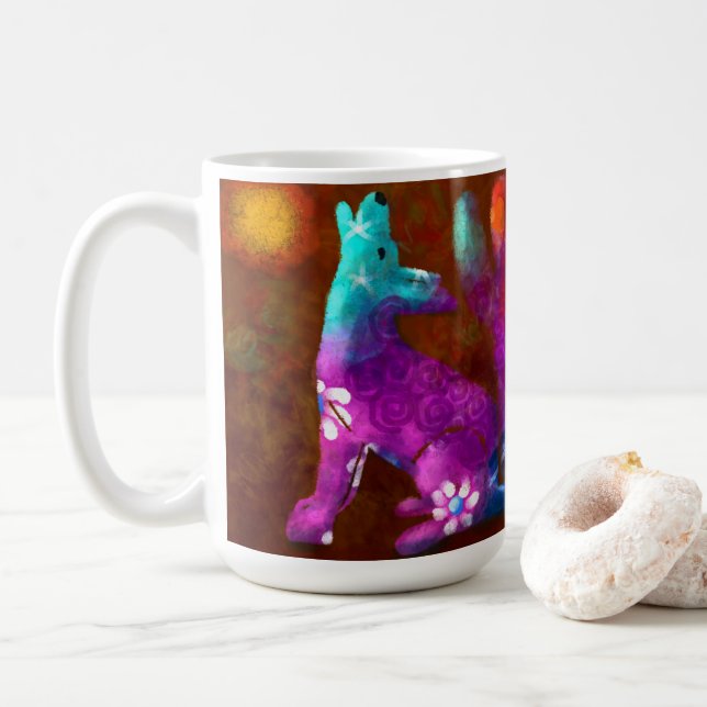 Mug Coyote Art Abstrait Saguaro Cactus Désert Brown (Avec donut)