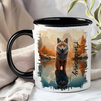 Coyote dans le reflet du lac d'automne