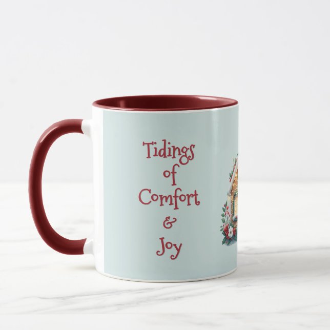 Mug Cozy Gingerbread House Holiday Illustration Blue (Gauche)