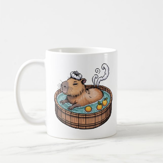 Mug Cozy Pixel Art Zen Capybara Hot Spring (Gauche)