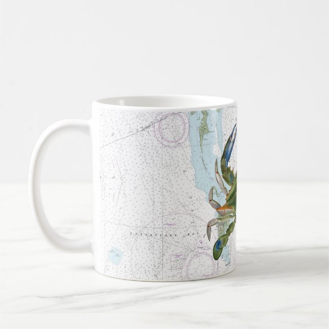 Mug Crabe bleu avec carte marine de la baie Chesapeake (Gauche)