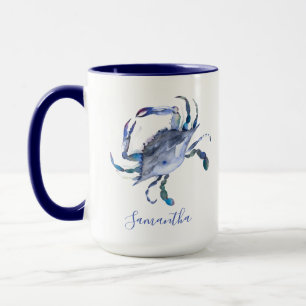 Mug Crabe bleu Thème de plage personnalisé Café