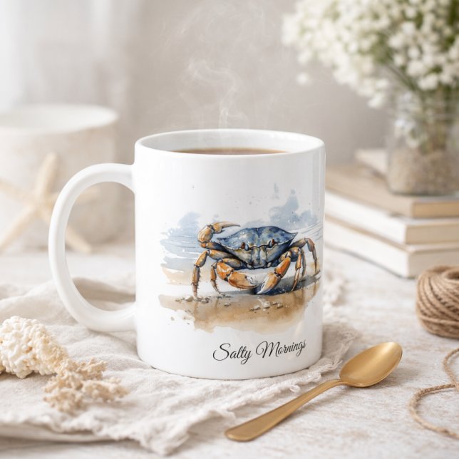 Mug Crabe de plage à l'aquarelle, personnalisé (Créateur téléchargé)