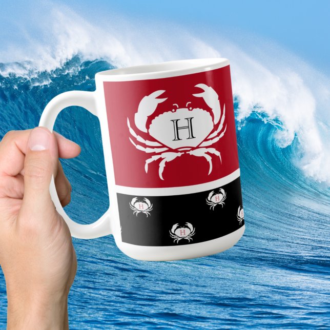 Mug Crabe noir noir blanc monogramme Café nautique M (Créateur téléchargé)