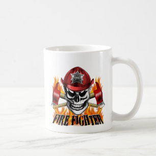 Mug Crâne 4 de sapeur-pompier et haches flamboyantes