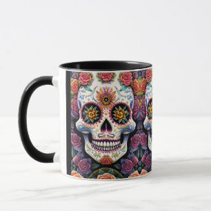 Mug Crâne à sucre Art - Dia de los Muertos Crâne flora