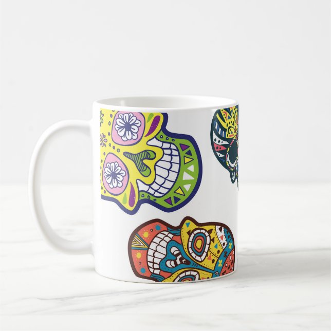 Mug Crâne à sucre coloré : motif complexe. (Gauche)