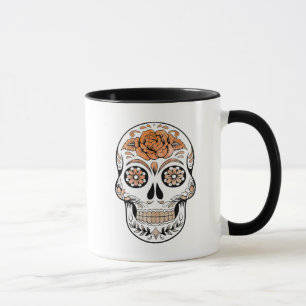 Mug Crâne à sucre orange et noir et Halloween Rose
