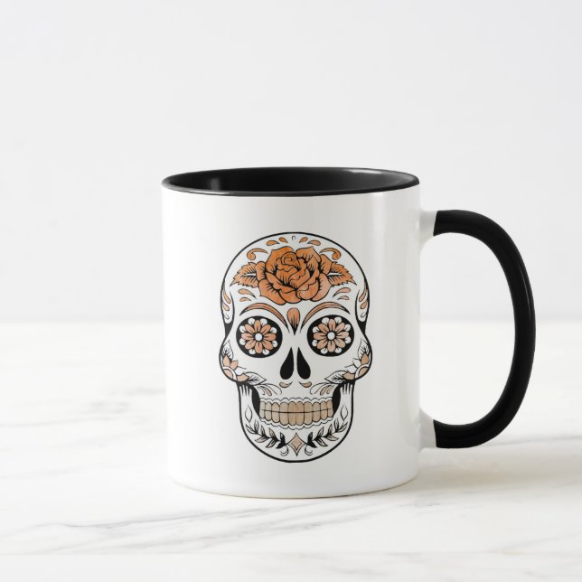 Mug Crâne à sucre orange et noir et Halloween Rose (Droite)