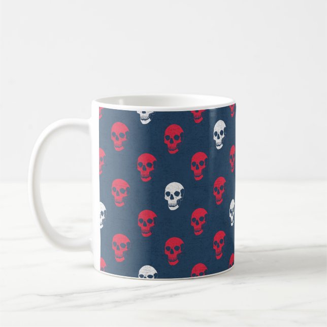 Mug Crâne anatomique grungy À petits pois bleu rouge b (Gauche)