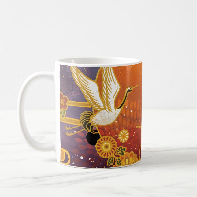 Mug Crane Bird Chrysanthemum Motif japonais (Gauche)