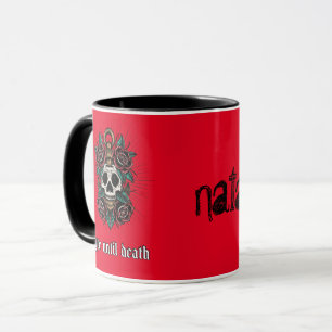 Mug Crâne blanc gothique et rose rouge Tattoo graphiqu