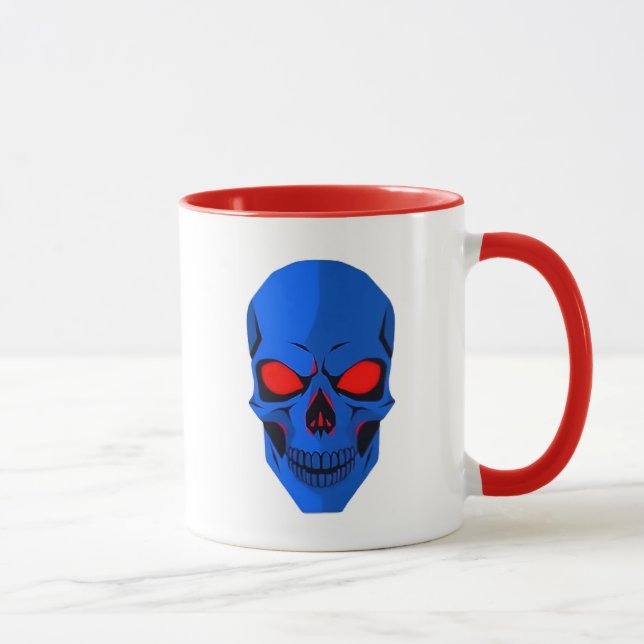 Mug Crâne bleu aux yeux rouges. (Droite)