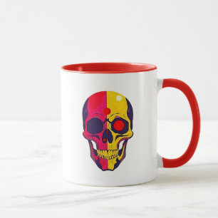 Mug Crâne coloré rouge et jaune au style pop-art.