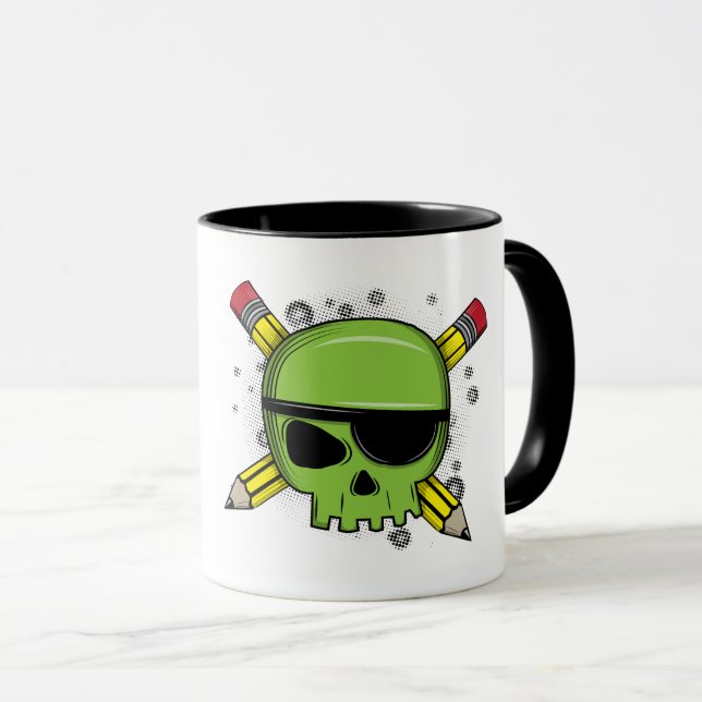 Mug Crâne croisé crayons essentiels pour l'école (Devant droit)