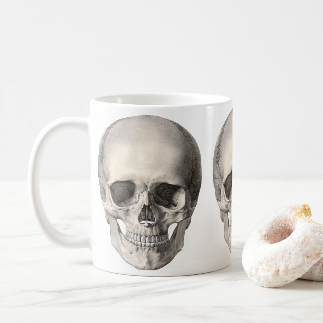 Mug Crâne d'anatomie humaine vintage, squelette d'Hall (Avec donut)