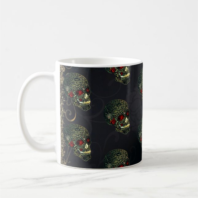 Mug Crâne de Araignée Orné de Pierres & Roses Glamour  (Gauche)