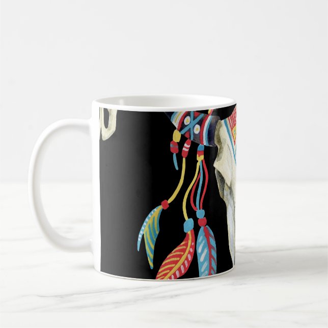 Mug Crâne de buffle : Aquarelle Arrière - plan noir. (Gauche)