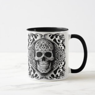 Mug Crâne de dentelle souriante noir et blanc