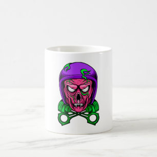 Mug Crâne de motard zombie néon avec pistons croisés