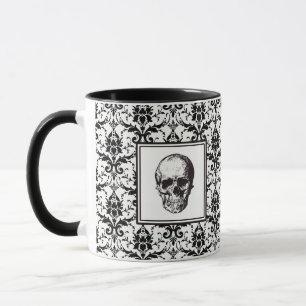 Mug Crâne de motif damassé noir gothique Halloween
