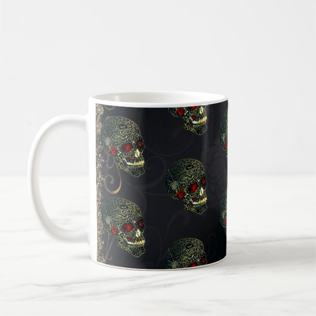 Mug Crâne de Spider Strass & Roses Glam Gothique Filig (Gauche)