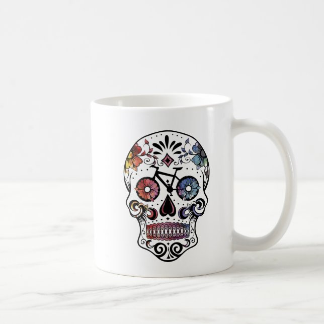 Mug Crâne de sucre d'aquarelle avec des pièces de vélo (Droite)