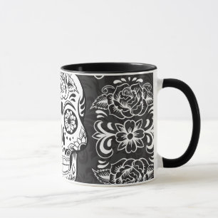 Mug Crâne de sucre décoratif Grunge gothique noir blan