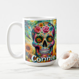 Mug Crâne de sucre jour des morts floral personnalisé
